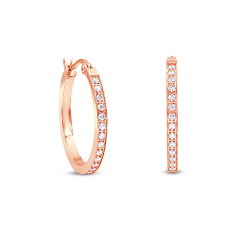 ER310RG B.Tiff Pave 28-Stone Classic Rose Gold Plated Stainless Steel Small Hoop Earrings