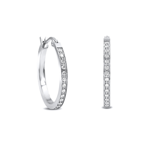 ER310W B.Tiff Pave 28-Stone Classic Stainless Steel Small Hoop Earrings