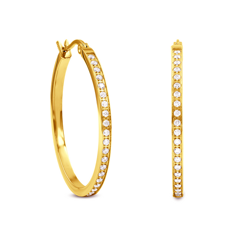 ER312G B.Tiff Pave 42-Stone Classic Gold Plated Stainless Steel Medium Hoop Earrings