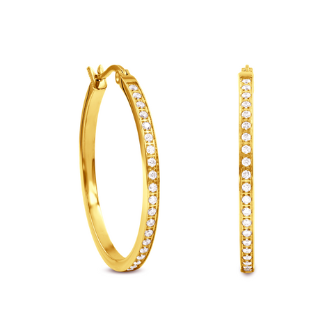 ER312G B.Tiff Pave 42-Stone Classic Gold Plated Stainless Steel Medium Hoop Earrings
