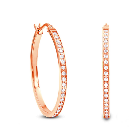 ER312RG B.Tiff Pave 42-Stone Classic Rose Gold Plated Stainless Steel Medium Hoop Earrings