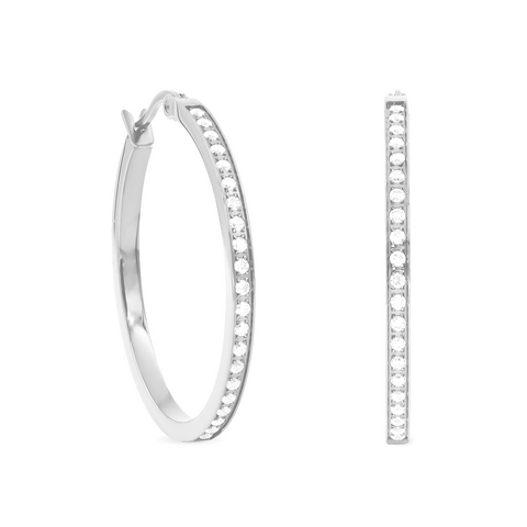 ER312W B.Tiff Pave 42-Stone Classic Stainless Steel Medium Hoop Earrings