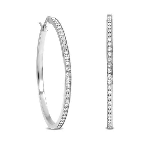 ER317W B.Tiff Pave 58-Stone Classic Stainless Steel Large Hoop Earrings