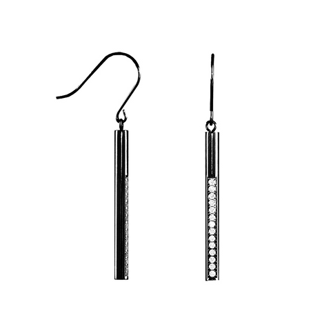 ER318B B.Tiff Pave 14-Stone Dangling Black Anodized Stainless Steel Bar Earrings