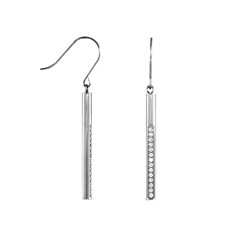 ER318W B.Tiff Pave 14-Stone Dangling Stainless Steel Bar Earrings