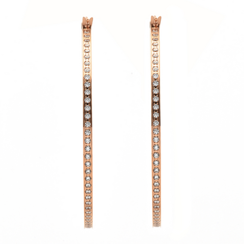 ER322RG B.Tiff Pave 146-Stone Big Rose Gold Plated Stainless Steel Hoop Earrings