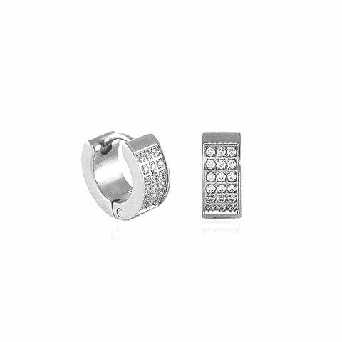 ER418W B.Tiff Pave Stainless Steel Huggie Earrings