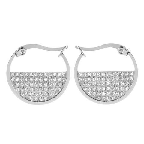 ER500W B.Tiff Pavé Lune Stainless Steel Earrings