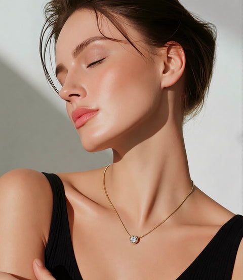 PT201G B.Tiff 2 ct Solitaire Gold Plated Stainless Steel Pendant Necklace