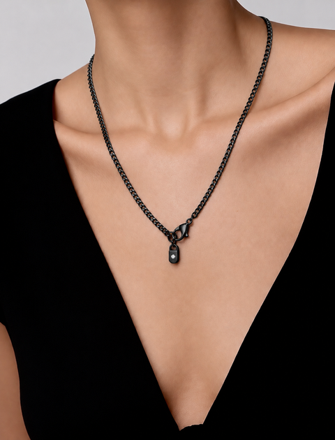 C012B B.Tiff Black Curb Link Chain Necklace/ 3mm