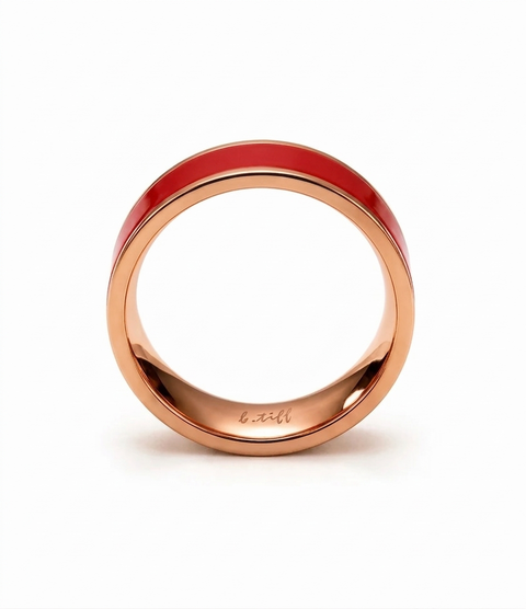 RG800RGR B.Tiff Rose Gold Plated Red Enamel Stainless Steel Ring