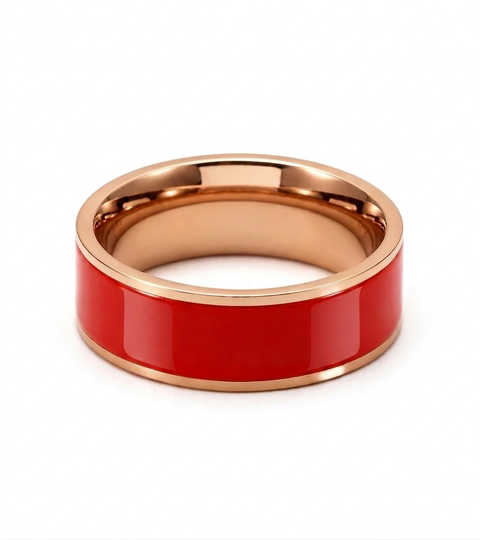 RG800RGR B.Tiff Rose Gold Plated Red Enamel Stainless Steel Ring
