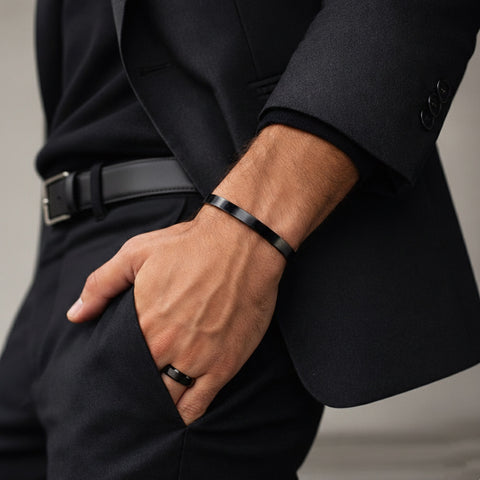 RG602B B.Tiff Black 2-Tone Beveled Edge High Tech Ceramic Ring