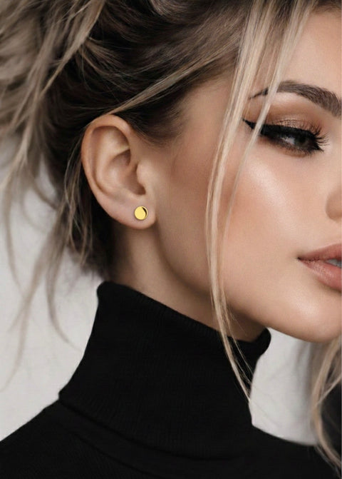 ER003GP B.Tiff High Polish Plain Round Gold Plated Stainless Steel Stud Earrings