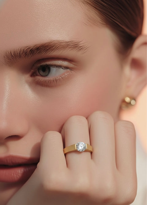 RG096G B.Tiff .75 ct Gold Plated Stainless Steel Round Solitaire Engagement Ring