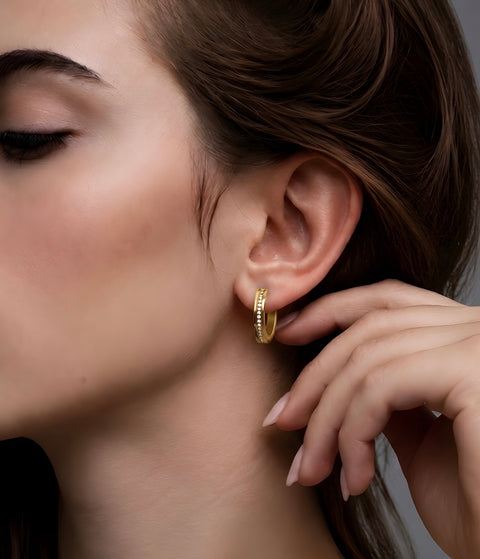 ER411G B.Tiff Pave 34-Stone Gold Plated Stainless Steel Hoop Earrings