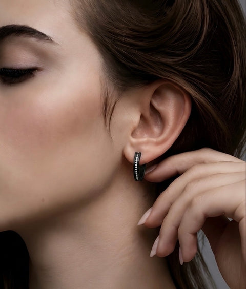 ER411B B.Tiff Pave 34-Stone Black Anodized Stainless Steel Hoop Earrings