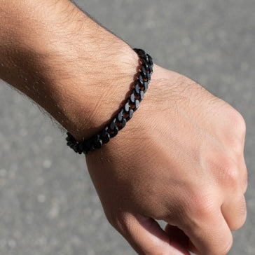 BG138B B.Tiff 8mm Black Anodized Flat Cuban Link Stainless Steel Bracelet