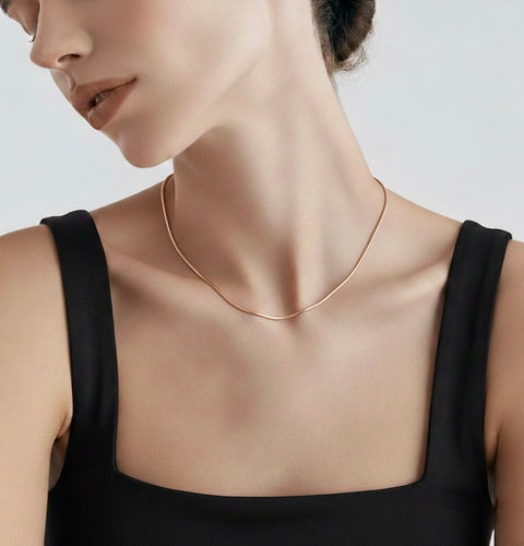 C030RG B.Tiff Thin Rose Gold Plated Stainless Steel Coil Chain Necklace (An exclusive clasp design)