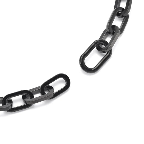 C200B B.Tiff Paperclip Anodizd Black Stainless Steel Chain Necklace