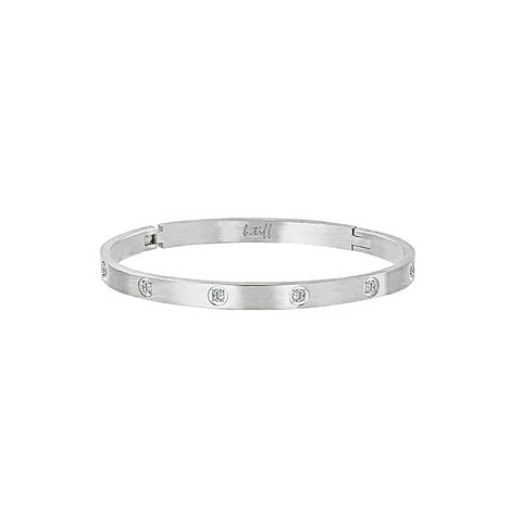 BG308W B.Tiff 8-Stone Matte Stainless Steel Star Bangle Bracelet