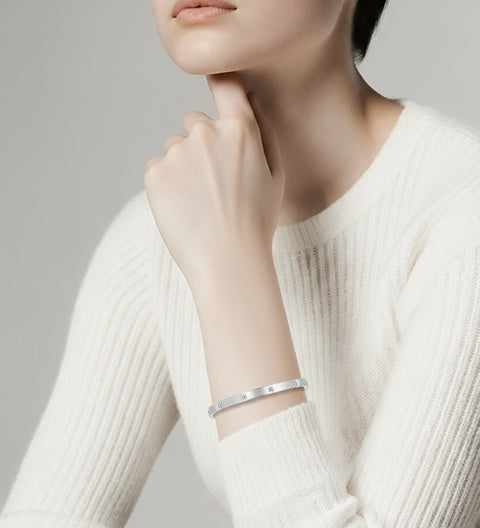 BG308W B.Tiff 8-Stone Matte Stainless Steel Star Bangle Bracelet