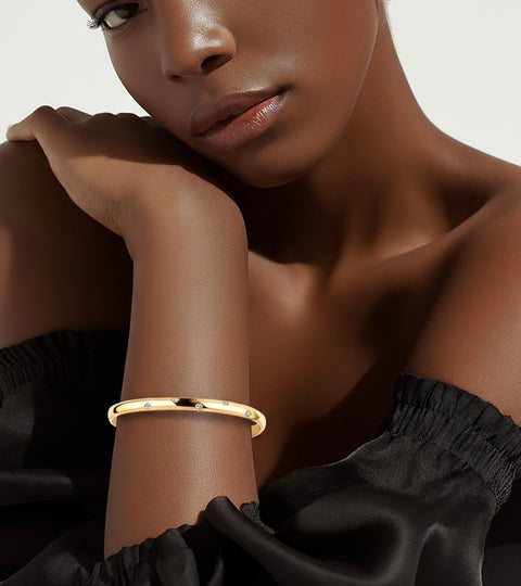 BG608G B.Tiff 8-Stone Starlight High Polish Gold Plated Stainless Steel Pave Adjustable Bangle Cuff