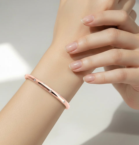 BG608RG B.Tiff 8-Stone Starlight High Polish Rose Gold Plated Stainless Steel Pave Adjustable Bangle Cuff