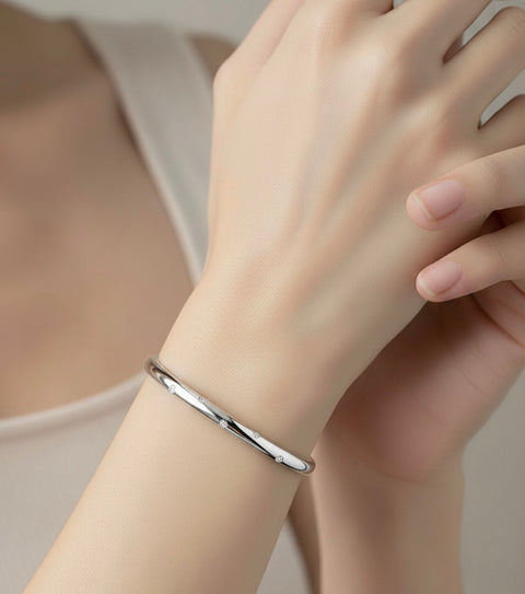 BG608W B.Tiff 8-Stone Starlight High Polish Stainless Steel Pave Adjustable Bangle Cuff