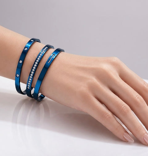 BG333BL B.Tiff Eternity 25 Blue Sapphire Stainless Steel Bangle Bracelet