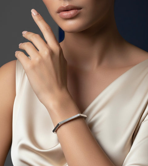 BG007W B.Tiff Plain Stainless Steel Hexagon Bangle Bracelet