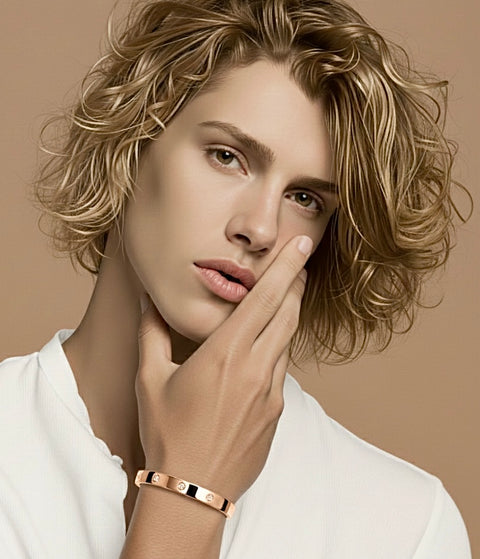 BG808RGP B.Tiff 8-Stone High Polish Bold Rose Gold Plated Stainless Steel Bangle Bracelet