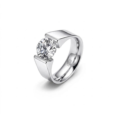 RG093W B.Tiff 2 ct Round Stainless Steel Solitaire Engagement Ring