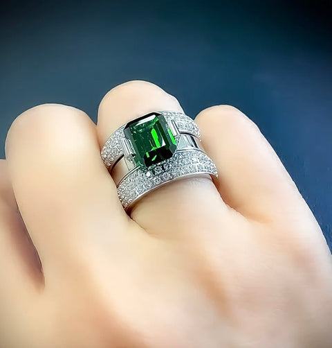 RG210GR B.Tiff 3 ct Green Emerald Cut Stainless Steel Engagement Ring
