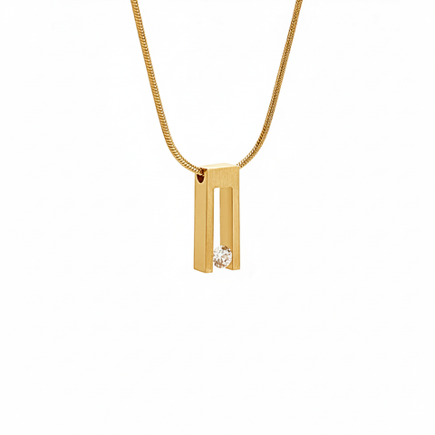 PT089G B.Tiff Gold Hollow Bar Pendant Necklace