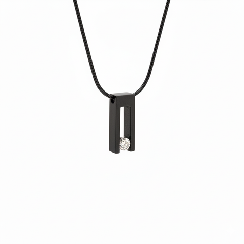 PT089B B.Tiff Black Hollow Bar Pendant Necklace