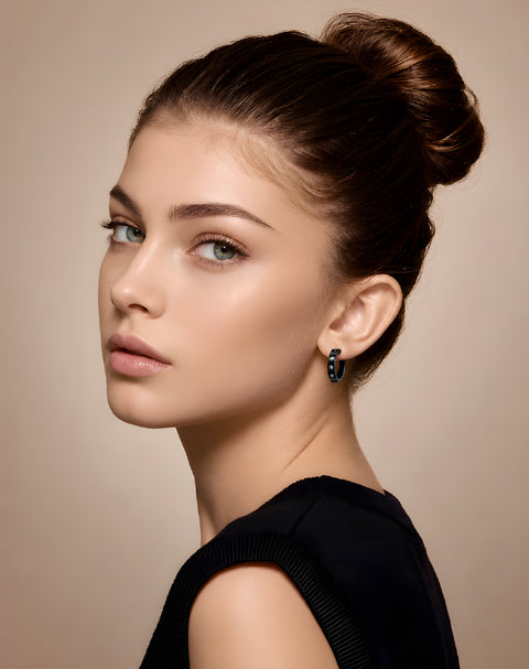 ER408B B.Tiff Pavé 16-Stone Black Anodized Stainless Steel Hoop Earrings