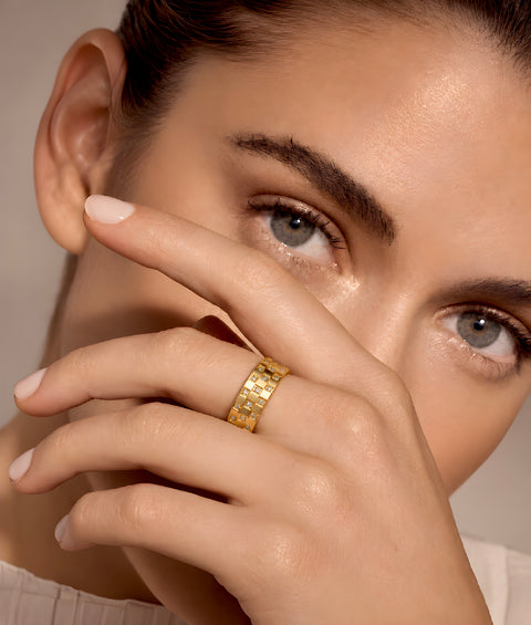 RG104G B.Tiff Gold Pavé Trellis Ring [Wide Band]