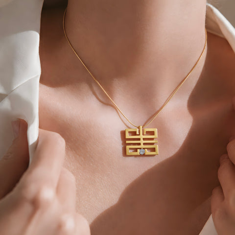 PT114G B.Tiff Feliĉo Gold Plated Stainless Steel Pendant Necklace