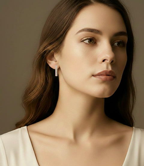 ER107RG B.Tiff 18-Stone Short Bar Rose Gold Plated Stainless Steel Earrings