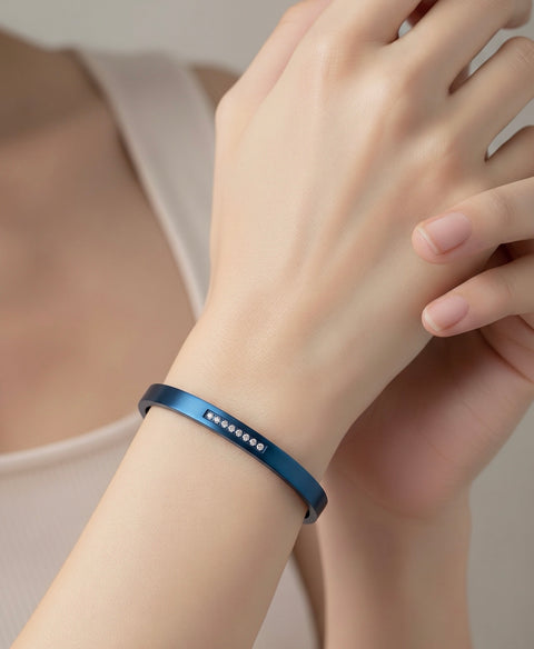 BG309BL B.Tiff 9-Stone Pave Blue Sapphire Stainless Steel Bangle Bracelet