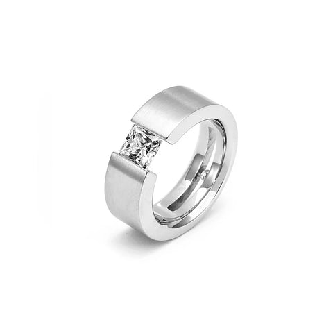 RG094W  B.Tiff 1 ct Double Sided Princess Cut Stainless Steel Solitaire Ring
