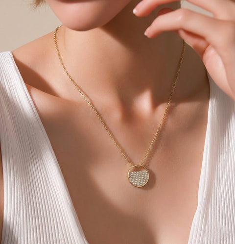 PT500G B.Tiff Gold Plated Pavé Lune Stainless Steel Pendant