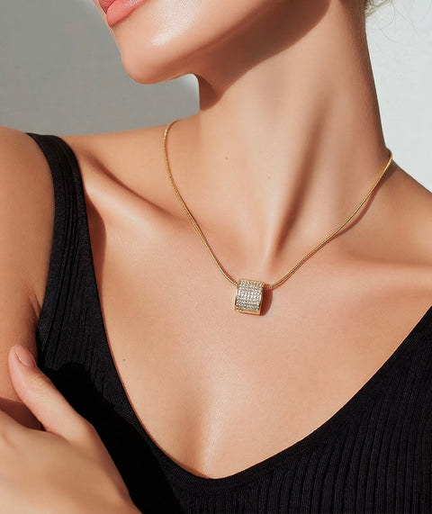 PT444G B.Tiff Pavé Oreiller Gold Plated Stainless Steel Pendant Necklace