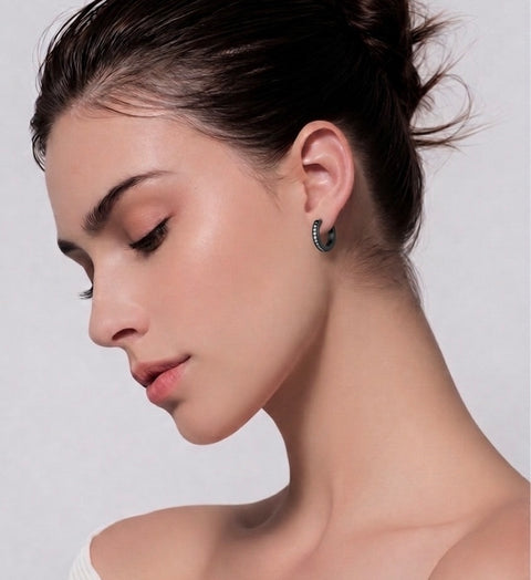 ER305B B.Tiff 18-Stone Pave Black Anodized Stainless Steel Hoop Earrings