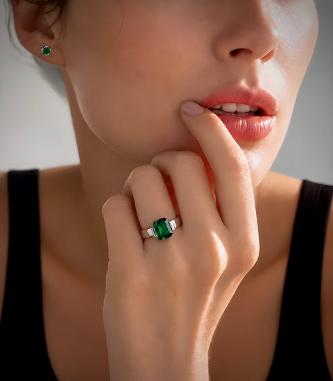 ER002WGR B.Tiff Pavé Green Solitaire Stainless Steel Stud Earrings