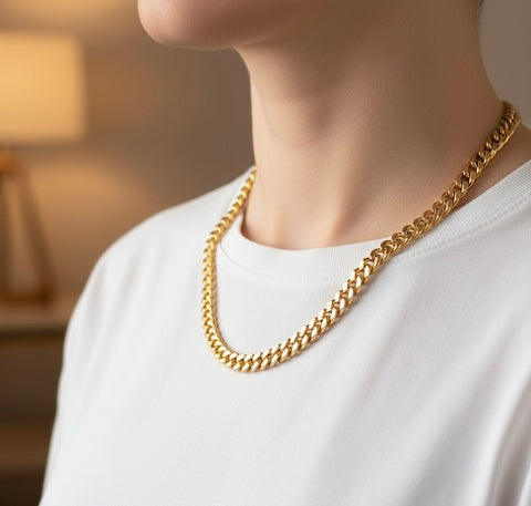 C138G B.Tiff 8mm Gold Flat Cuban Link Necklace