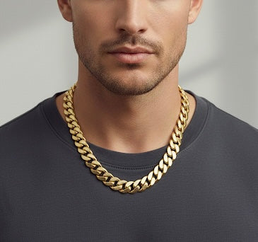 C160G B.Tiff 16mm Flat Cuban Link Gold Plated Stainless Steel Necklace