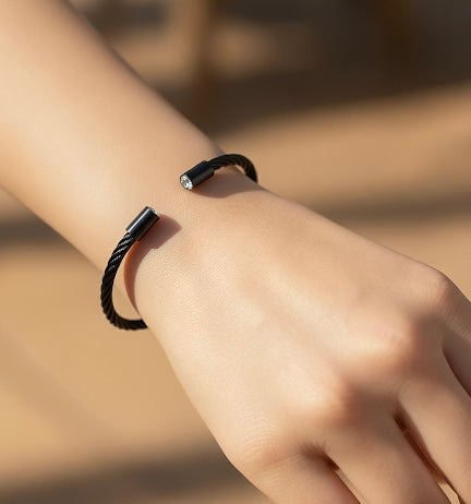 BG002B B.Tiff Classic Cable Black Anodized Stainless Steel Bangle Bracelet