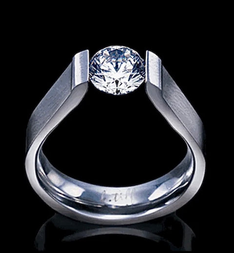 RG091W B.Tiff 1 ct Round Stainless Steel Solitaire Curved Edge Engagement Ring